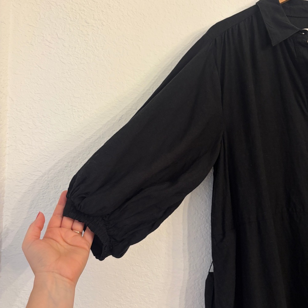 Anthropologie Maeve Mona Linen Shirt Dress L Maxi Puff Sleeve Resort Beach Black - Picture 6 of 12